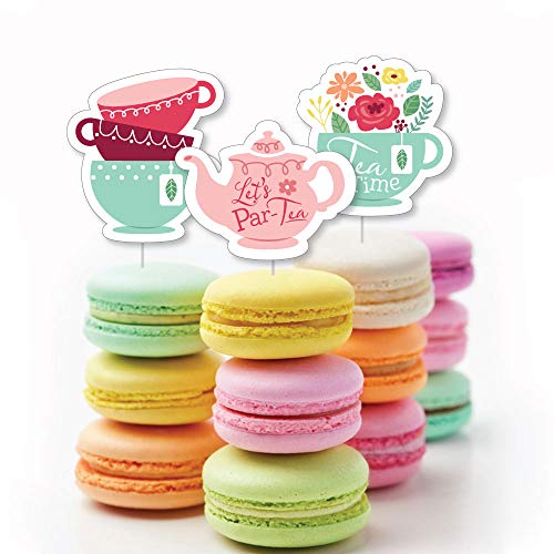 Big Dot of Happiness Floral Let’s Par-Tea - Dessert Cupcake Topp...