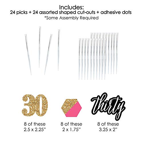 Chic 30Th Birthday - Pink, Black And Gold - Dessert Cupcake Topp