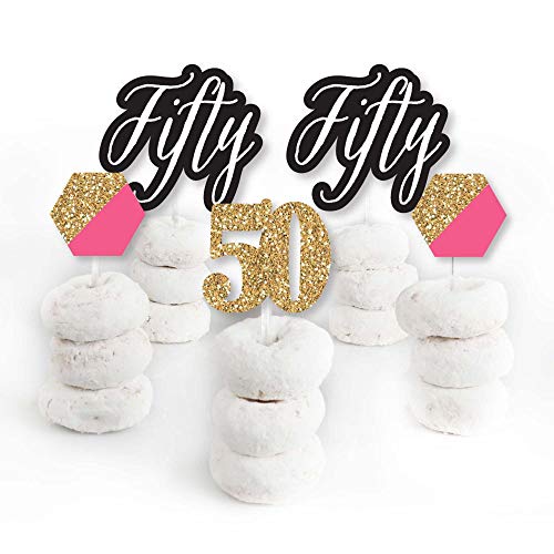 Chic 50Th Birthday - Pink, Black And Gold - Dessert Cupcake Topp