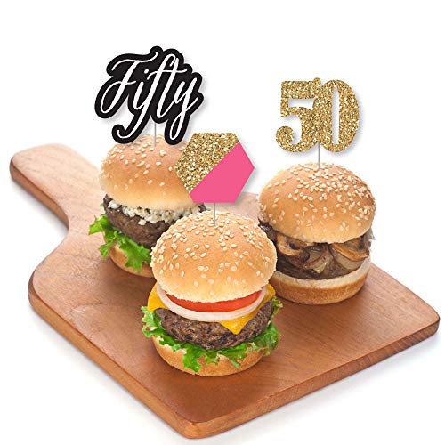 Chic 50Th Birthday - Pink, Black And Gold - Dessert Cupcake Topp