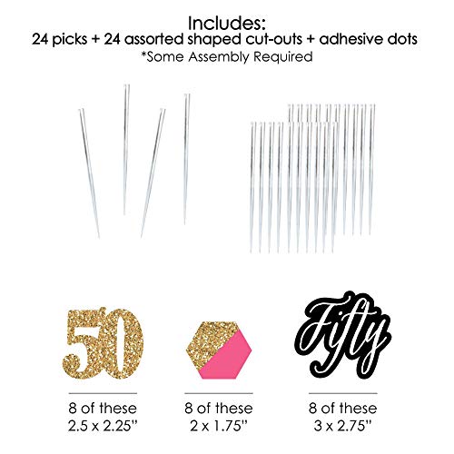 Chic 50Th Birthday - Pink, Black And Gold - Dessert Cupcake Topp