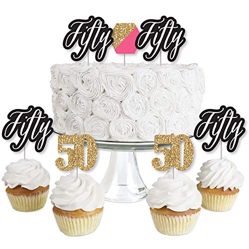 Chic 50Th Birthday - Pink, Black And Gold - Dessert Cupcake Topp