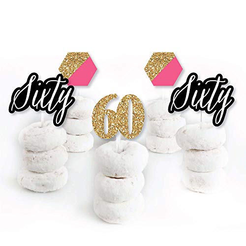 Chic 60Th Birthday - Pink, Black And Gold - Dessert Cupcake Topp