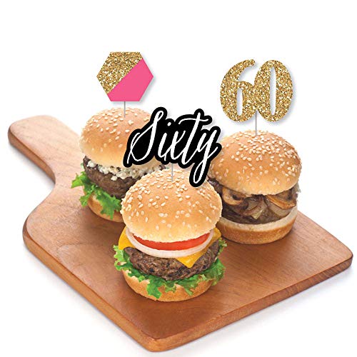 Chic 60Th Birthday - Pink, Black And Gold - Dessert Cupcake Topp