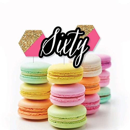 Chic 60Th Birthday - Pink, Black And Gold - Dessert Cupcake Topp