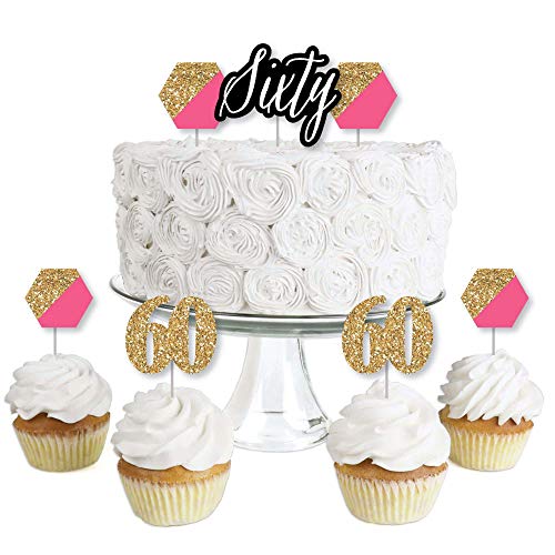Chic 60Th Birthday - Pink, Black And Gold - Dessert Cupcake Topp