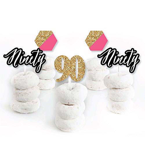 Chic 90Th Birthday - Pink, Black And Gold - Dessert Cupcake Topp