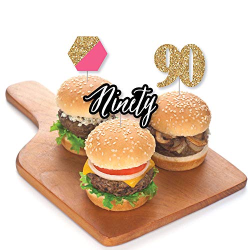 Chic 90Th Birthday - Pink, Black And Gold - Dessert Cupcake Topp