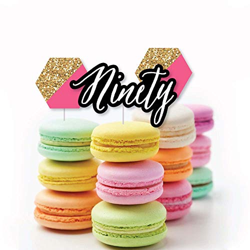Chic 90Th Birthday - Pink, Black And Gold - Dessert Cupcake Topp