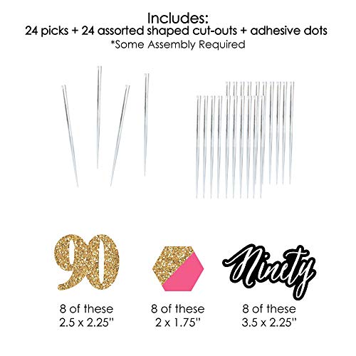 Chic 90Th Birthday - Pink, Black And Gold - Dessert Cupcake Topp