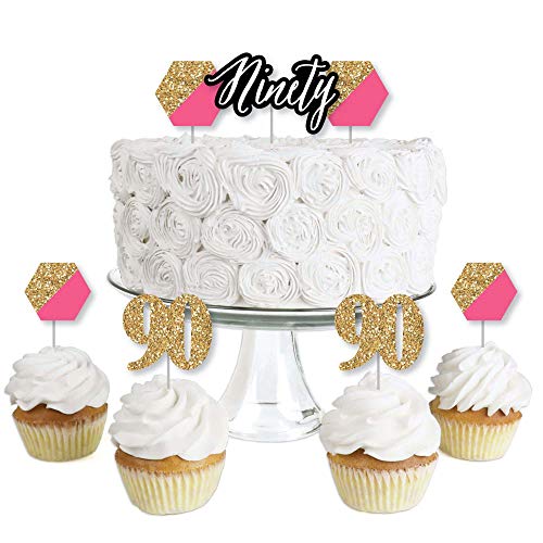 Chic 90Th Birthday - Pink, Black And Gold - Dessert Cupcake Topp