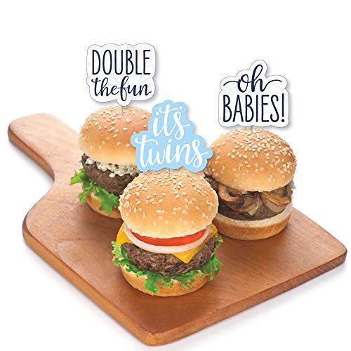 It’S Twin Boys  - Dessert Cupcake Toppers - Blue Twins Baby Show