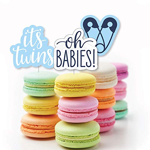 It’S Twin Boys  - Dessert Cupcake Toppers - Blue Twins Baby Show