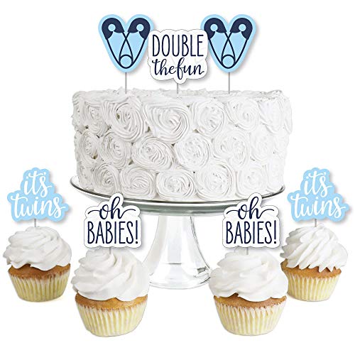 It’S Twin Boys  - Dessert Cupcake Toppers - Blue Twins Baby Show