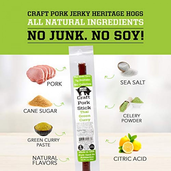 Craft Pork Jerky Snack Sticks, High Protein Meat Sticks, Paleo a...