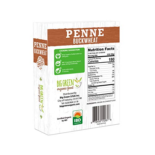 Big Green Organic Food- Organic Buckwheat Penne, 8.8Oz, 100% Buc