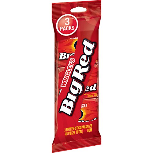Wrigleys Big Red Cinnamon Gum, 3 Fifteen-Stick Packs 45 Pieces... Wrigleys Big Red Cinnamon Gum, 3 Fifteen-Stick Packs 45 Pieces...