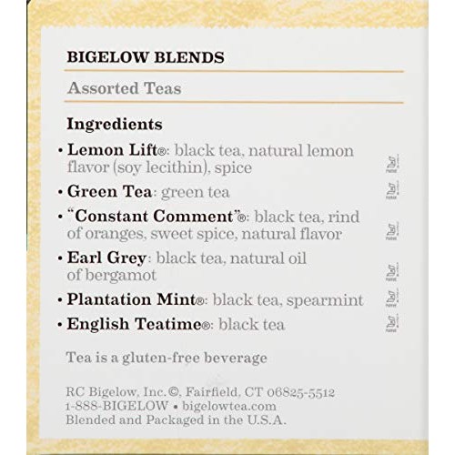 Bigelow Assorted Teas 6 Flavors, 18 Count Box Pack Of 6 Caffei