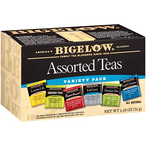 Bigelow Assorted Teas 6 Flavors, 18 Count Box Pack Of 6 Caffei