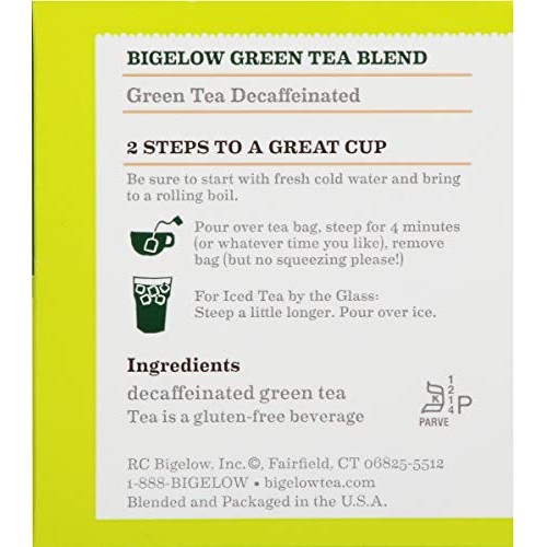 Bigelow Decaffeinated Green Tea Bags, 20 Count Box Pack Of 6 D
