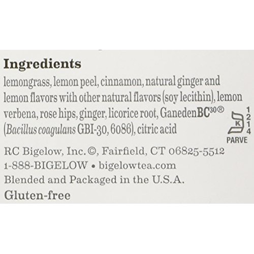 Bigelow Classic Lemon Ginger Herbal Tea Plus Probiotics 18 Bags