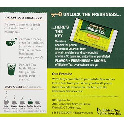 Bigelow Decaffeinated Green Tea Bags, 40 Count Box Pack Of 6 D