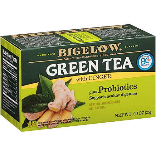 Bigelow Green Ginger Plus Probiotics, 18 Count Box, Pack Of 6,