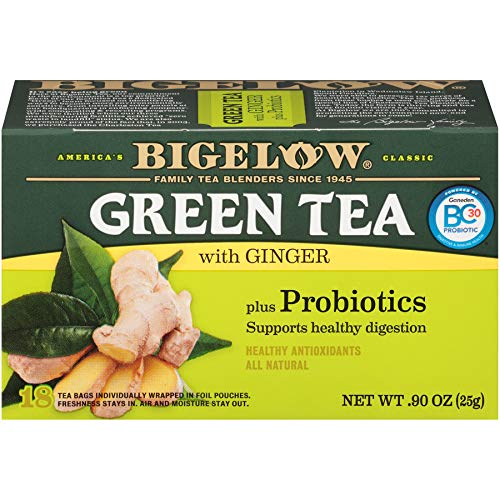 Bigelow Green Ginger Plus Probiotics, 18 Count Box, Pack Of 6,