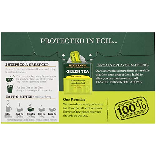 Bigelow Green Tea With Lemon Tea Bags 20-Count Box, Pack Of 6,