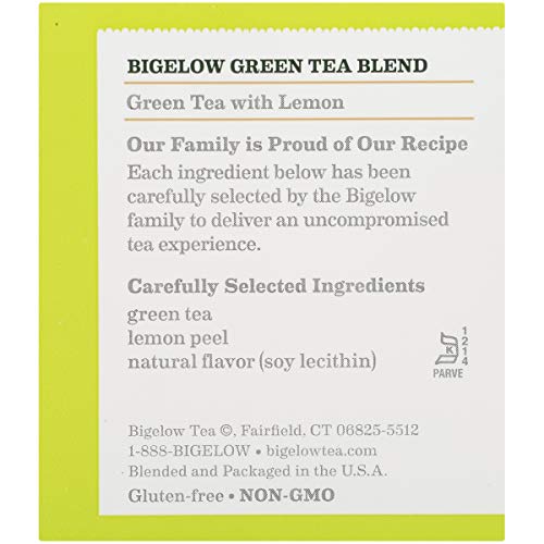 Bigelow Green Tea With Lemon Tea Bags 20-Count Box, Pack Of 6,