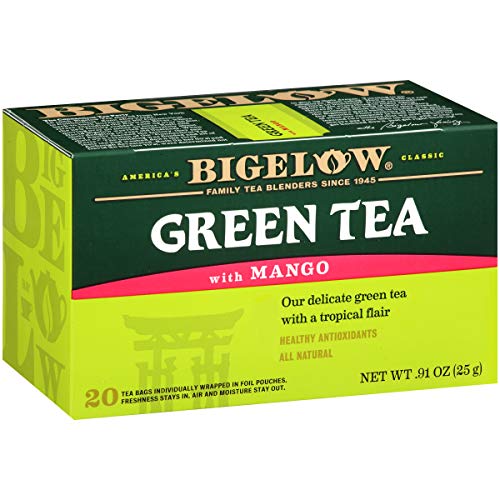 Bigelow Green Tea With Mango Tea Bags, 20 Count Box Pack Of 6