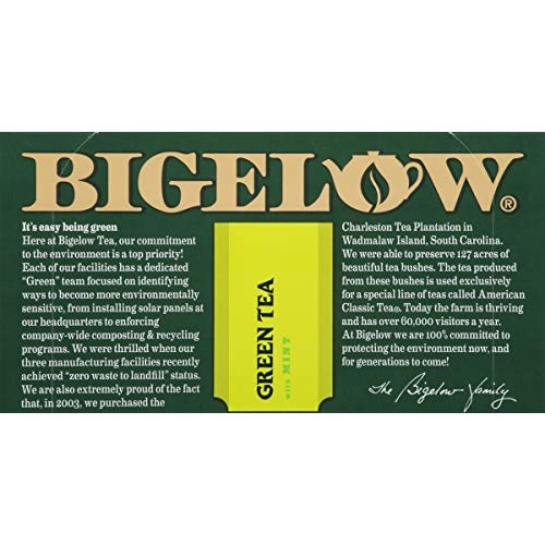 Bigelow Green Tea With Mint Tea Bags, 20 Count Box Pack Of 6 C