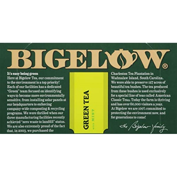 Bigelow Green Tea with Mint Tea Bags, 20 Count Box Pack of 6 C...