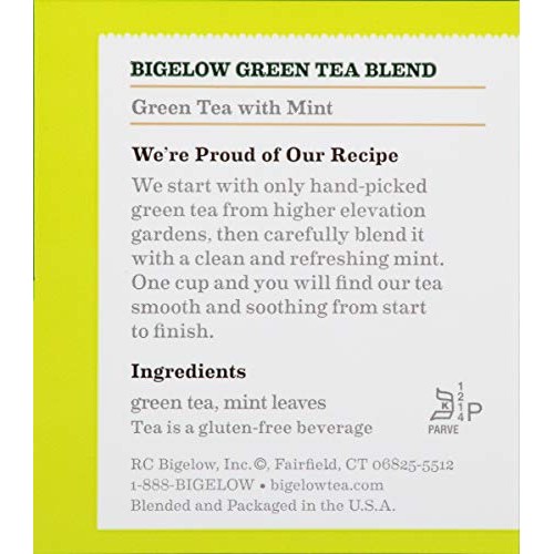 Bigelow Green Tea With Mint Tea Bags, 20 Count Box Pack Of 6 C