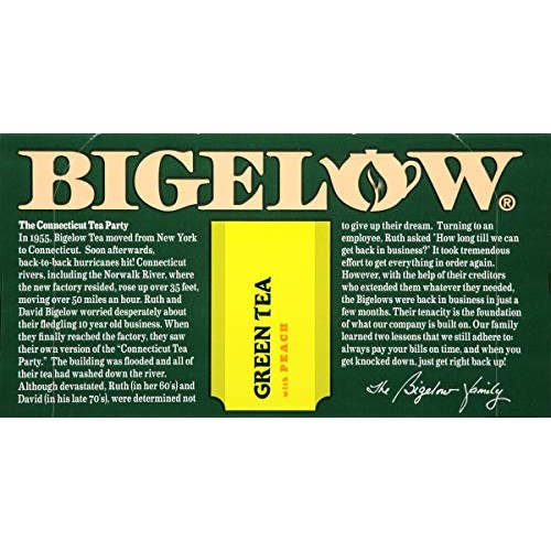 Bigelow Green Tea With Peach Tea Bags, 20 Count Box Pack Of 6