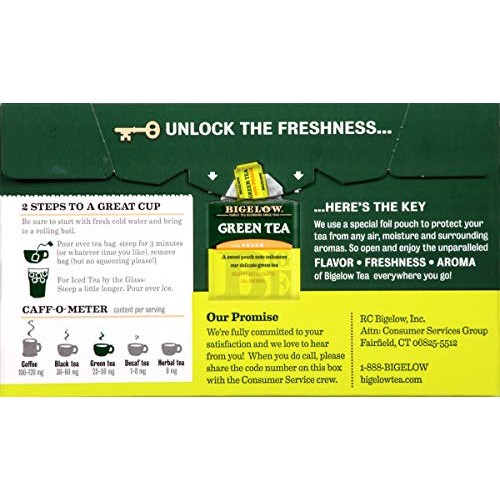 Bigelow Green Tea With Peach Tea Bags, 20 Count Box Pack Of 6