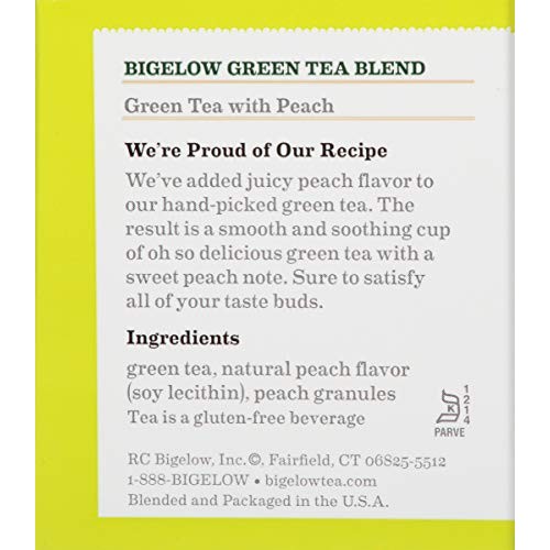 Bigelow Green Tea With Peach Tea Bags, 20 Count Box Pack Of 6