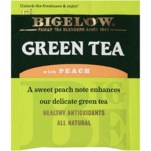 Bigelow Green Tea With Peach Tea Bags, 20 Count Box Pack Of 6
