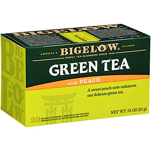 Bigelow Green Tea With Peach Tea Bags, 20 Count Box Pack Of 6