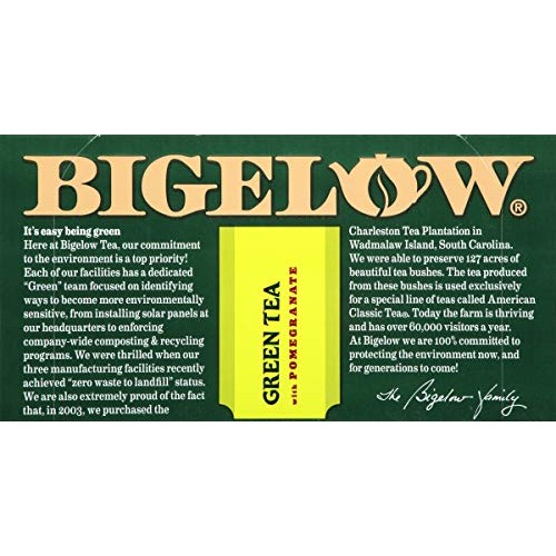 Bigelow Green Tea With Pomegranate Tea Bags, 20 Count Box Pack