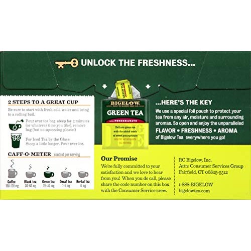 Bigelow Green Tea With Pomegranate Tea Bags, 20 Count Box Pack