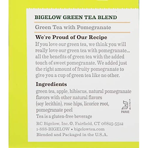 Bigelow Green Tea With Pomegranate Tea Bags, 20 Count Box Pack