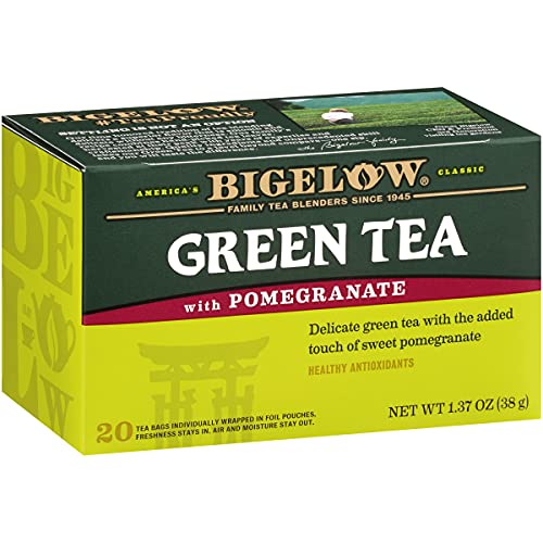 Bigelow Green Tea With Pomegranate Tea Bags, 20 Count Box Pack
