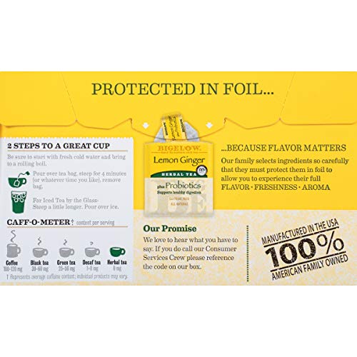 Bigelow Lemon Ginger With Probiotics, 18 Count Box, Pack Of 6 B