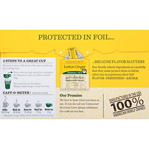 Bigelow Lemon Ginger With Probiotics, 18 Count Box, Pack Of 6 B