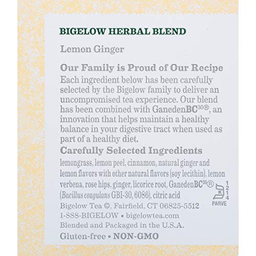 Bigelow Lemon Ginger With Probiotics, 18 Count Box, Pack Of 6 B