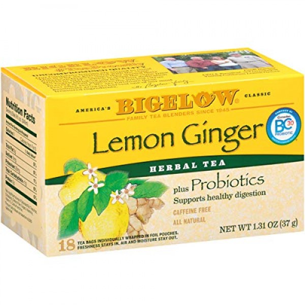 Bigelow Lemon Ginger with Probiotics, 18 Count Box, Pack of 6 B...