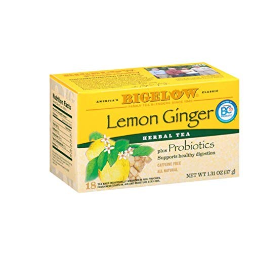 Bigelow Lemon Ginger Plus Probiotics Herbal Tea Bags, 18 Tea Bags