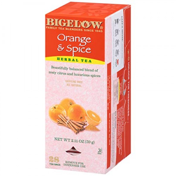 Bigelow Orange & Spice Herbal Tea 28-Count Box Pack of 3 Caffe...