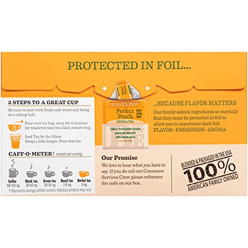 Bigelow Perfect Peach Herbal Tea 20 Bags Pack Of 6, 120 Tea Ba